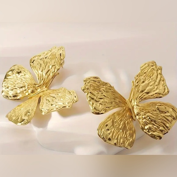 Gold Butterfly Statement Earrings - Picture 6 of 16